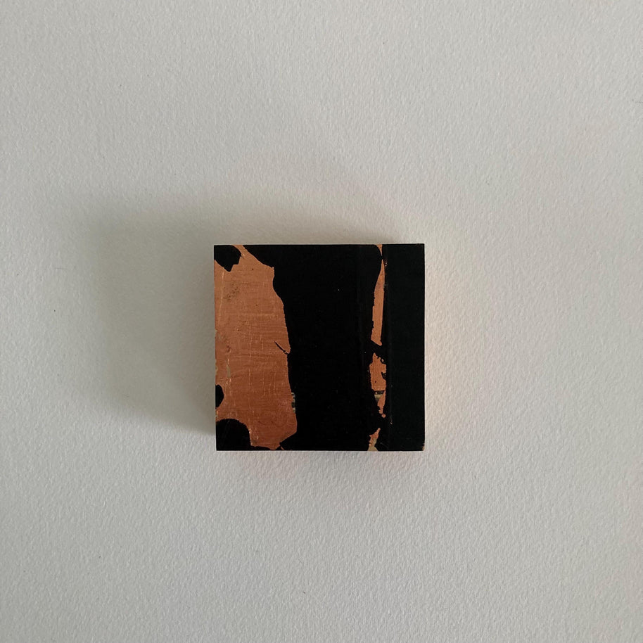 Original OOAK Elizabeth Bagwell Copper Leaf & Ink Abstract Painting on Wood Panel: Modern Black and Copper Leaf Artwork - Copper Lines No. 7