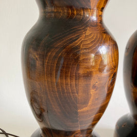Mid-Century Wood Grain Table Lamps: High Gloss Varnish, 20th Century Pair
