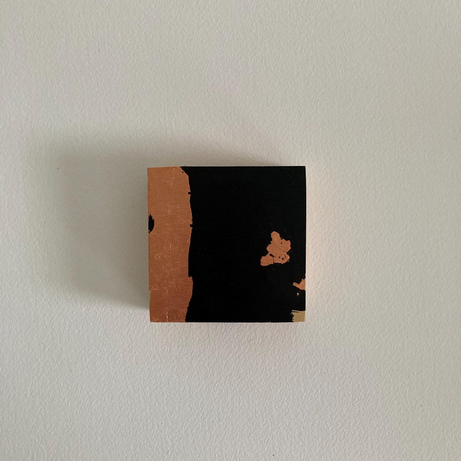 Original OOAK Elizabeth Bagwell Copper Leaf & Ink Abstract Painting on Wood Panel: Modern Black and Copper Leaf Artwork - Copper Lines No. 6