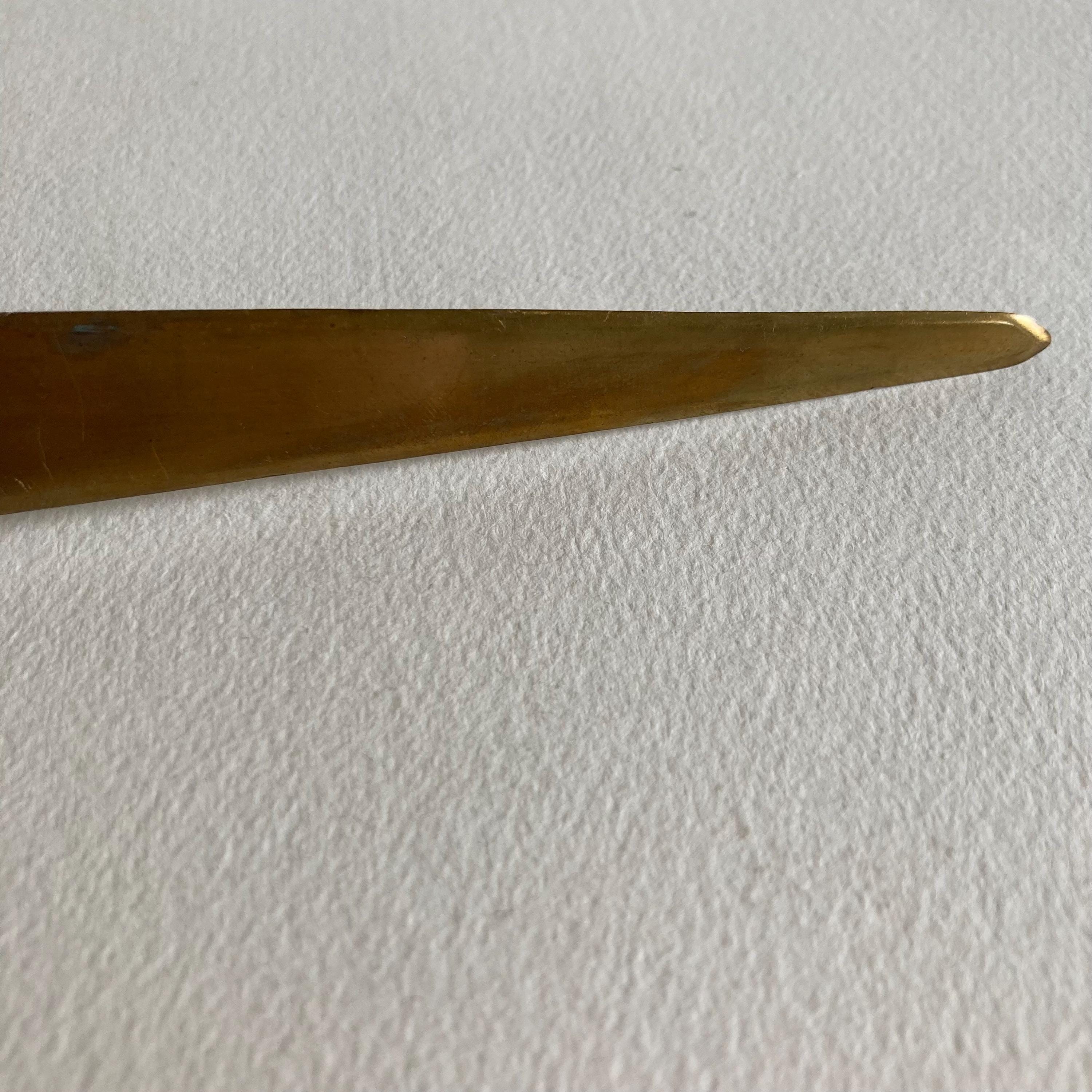 Vintage Brass Letter Opener: Lion Crest Handle, Monogrammed