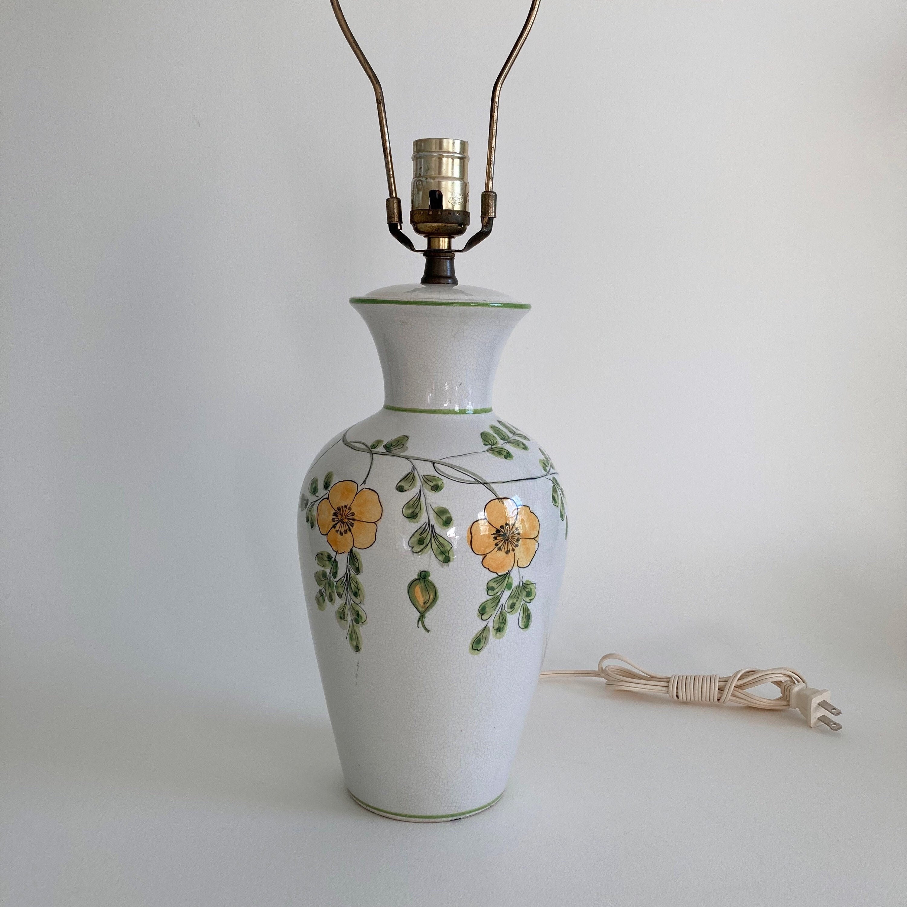 Vintage Italian Ceramic Table Lamp: Floral Crackle Glaze, 1970s