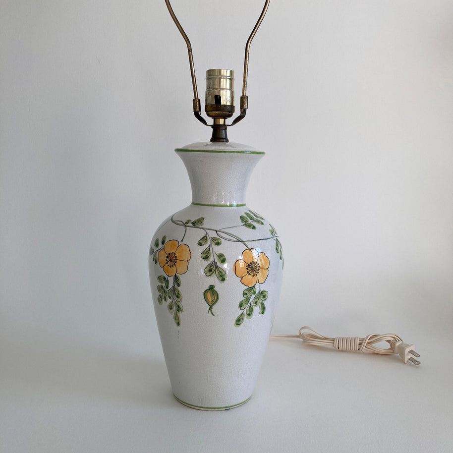 Vintage Italian Ceramic Table Lamp: Floral Crackle Glaze, 1970s
