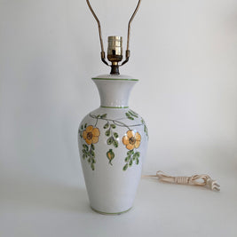 Vintage Italian Ceramic Table Lamp: Floral Crackle Glaze, 1970s
