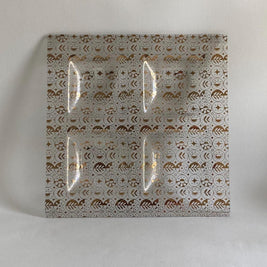 Georges Briard MCM Glass Serving Tray: Gold Leaf Pattern, 4-Compartment Dish