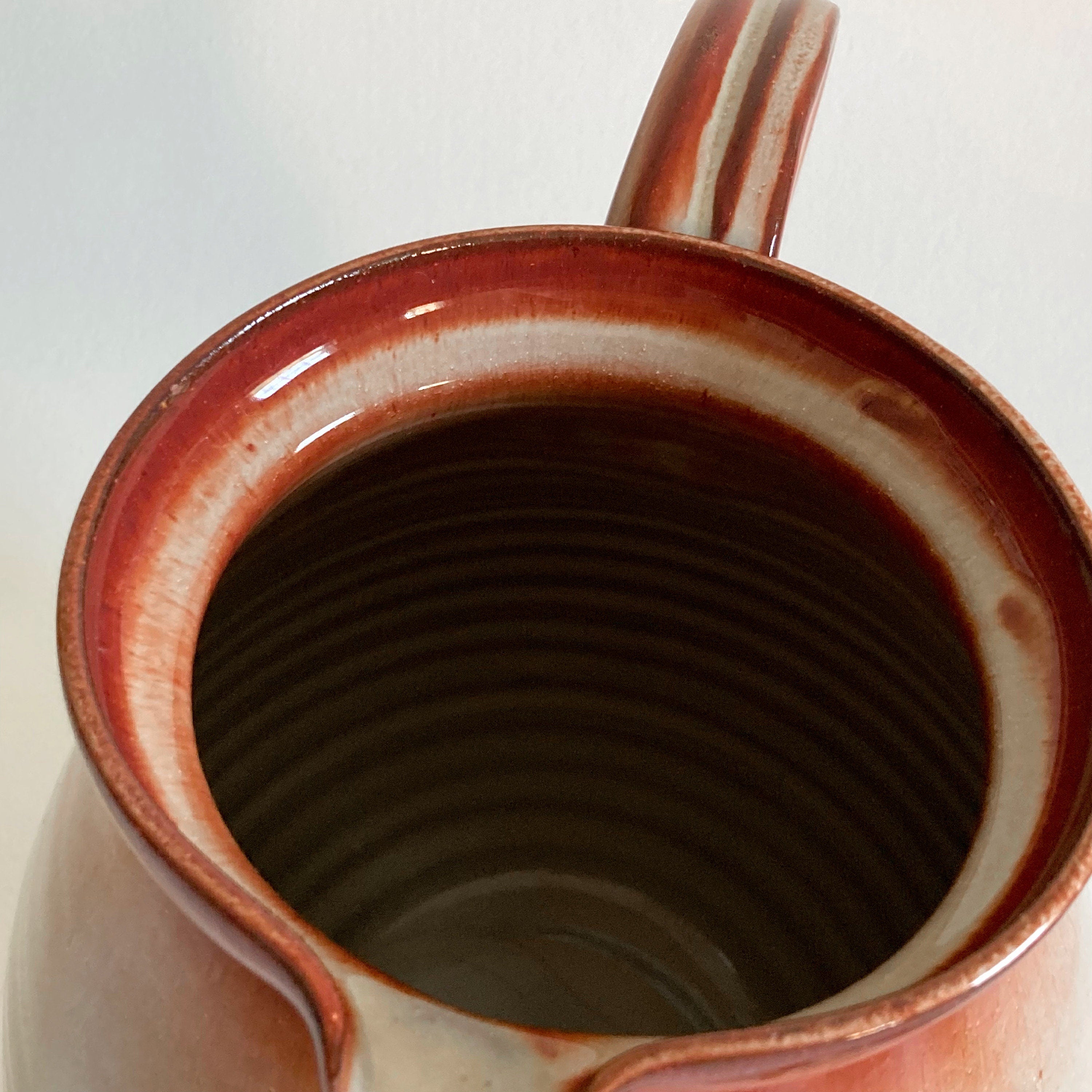 Studio Pottery Pitcher with Lid: Tan Reddish Brown Glaze, 8