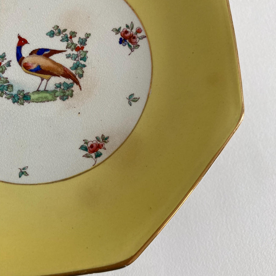 1920s Whieldon Ware Tazza: Old Bow Bird & Floral Dessert Stand
