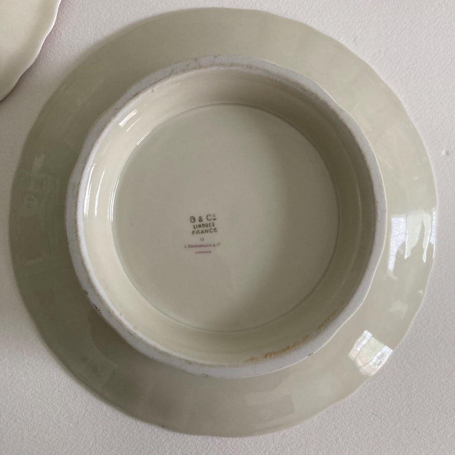 Pair of Vintage Limoges Pedestal Plates: French Porcelain Dessert Stands, Pink Floral