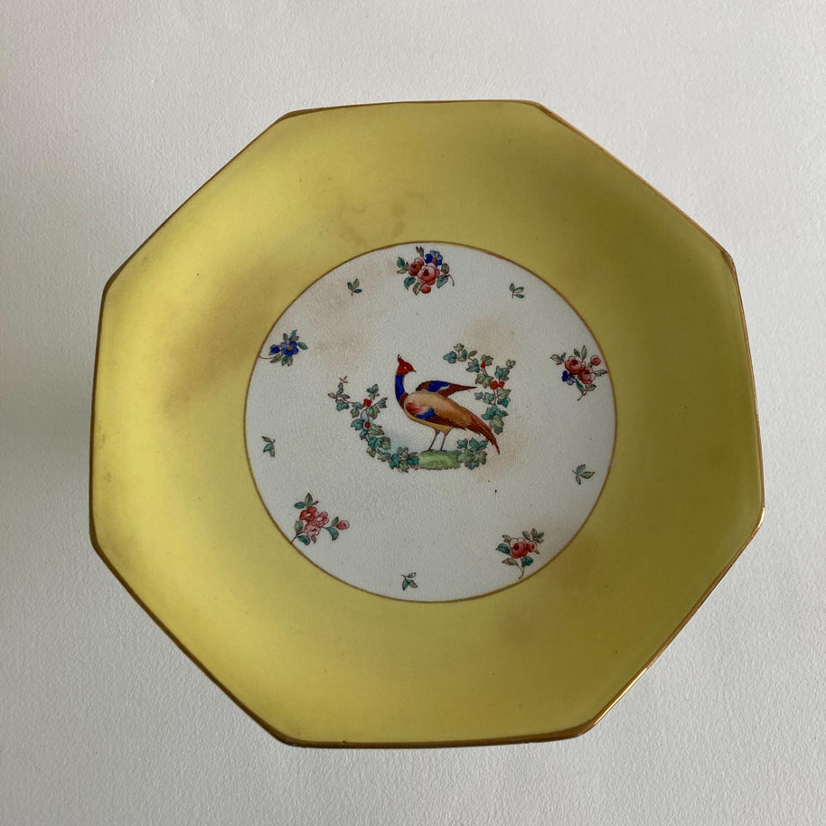 1920s Whieldon Ware Tazza: Old Bow Bird & Floral Dessert Stand