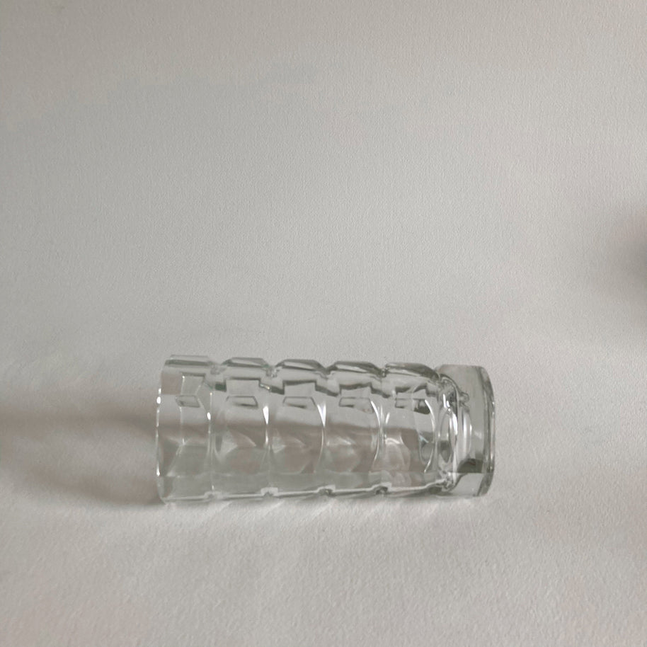French Geometric Glass Vase: Cubist Modernist Design, Made in France