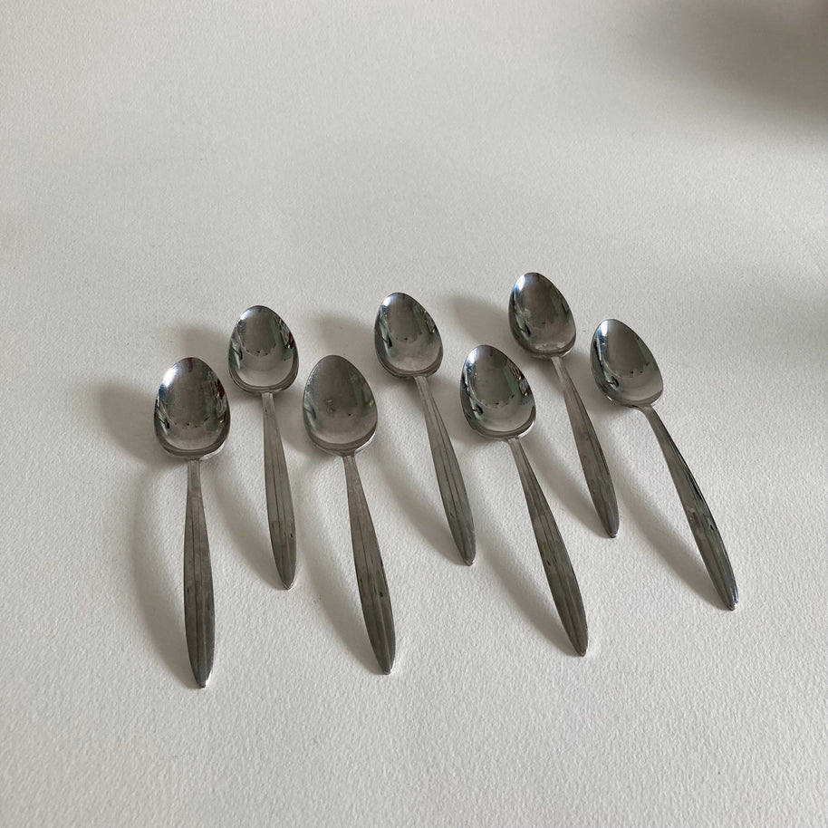 Vintage Mid Century Modern Teaspoons - Set of 7 - Japanese Stainless Steel