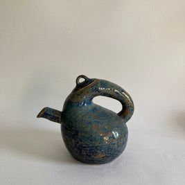 Artist Signed Studio Pottery Teapot: Mottled Blue Green Glaze, 20th Century