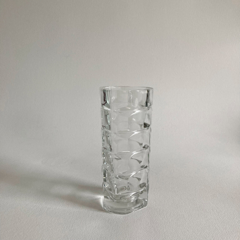 French Geometric Glass Vase: Cubist Modernist Design, Made in France