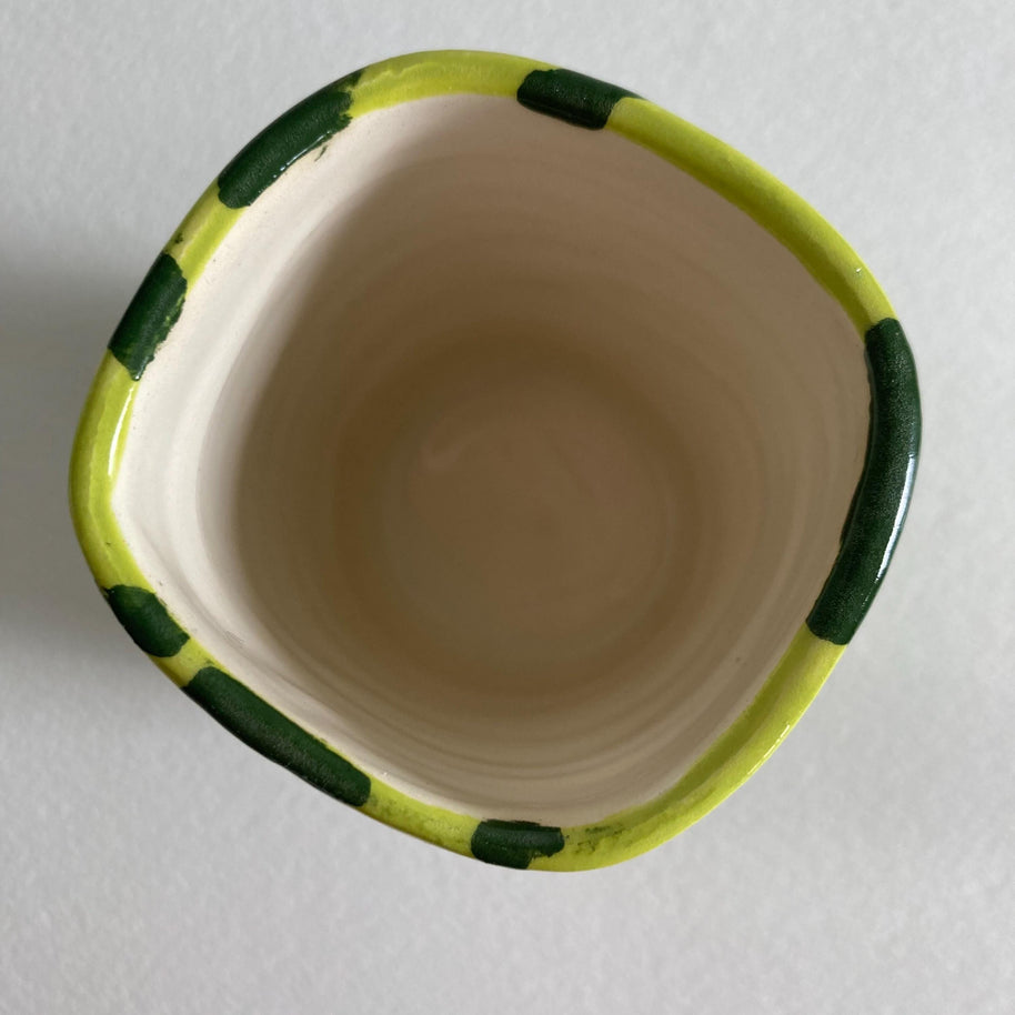 Artist Signed Ceramic Cup: Handmade Green Stripe Pen Container
