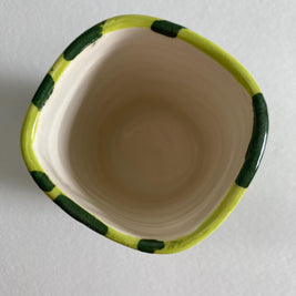 Artist Signed Ceramic Cup: Handmade Green Stripe Pen Container