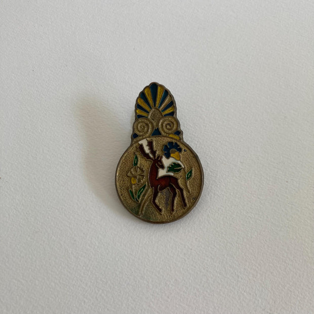 Vintage Oversized Metal Clip - Desk Accessory Paper Clip or Scarf Dress Clip - Enamel Deer Antelope Sailing Ship Design Clip - Vintage Desk