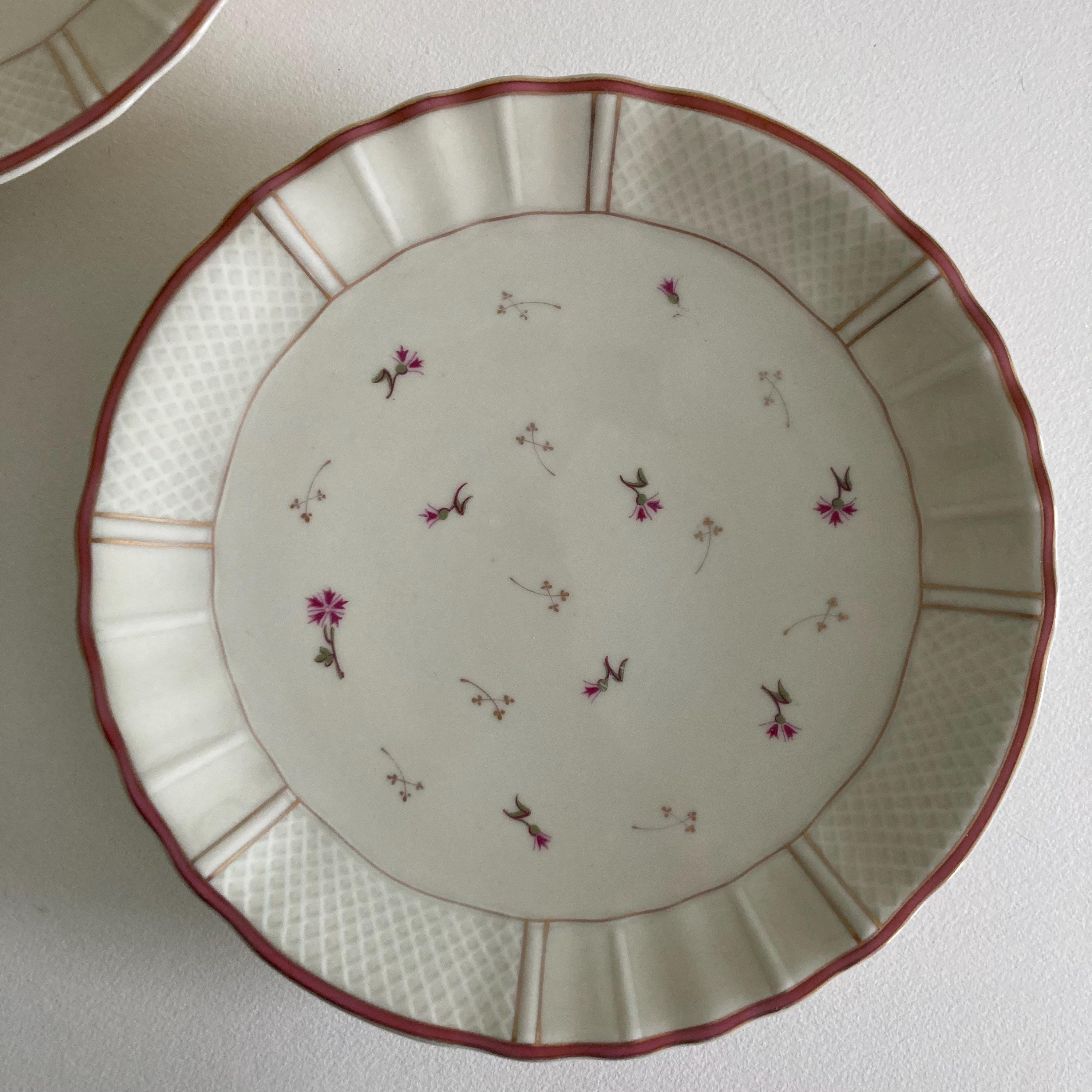 Pair of Vintage Limoges Pedestal Plates: French Porcelain Dessert Stands, Pink Floral