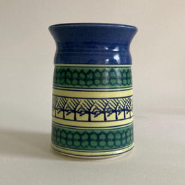 Studio Pottery Vase: Geometric Design, Artist Signed 'GB', Cabin Core