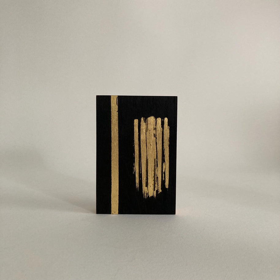 Gold Leaf Abstract Painting on Wood Panel: Modern Black & Gold Artwork