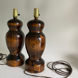 Mid-Century Wood Grain Table Lamps: High Gloss Varnish, 20th Century Pair