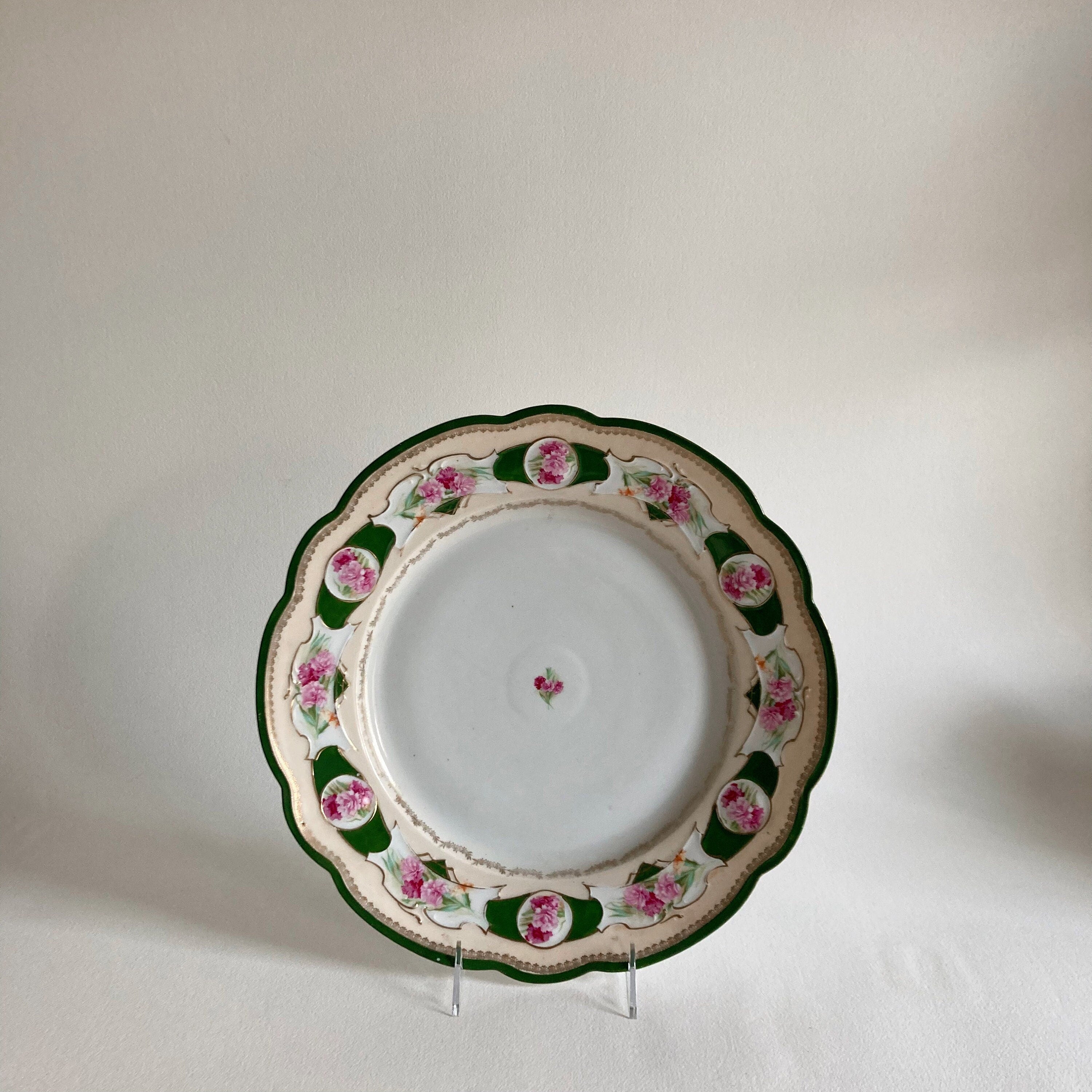 Antique M.Z. Austria Display Plate: Pink & Green Floral, Scalloped Rim