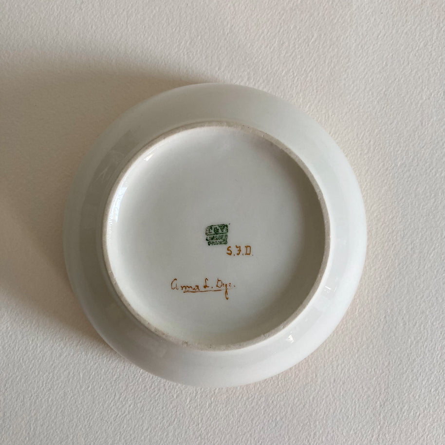Art Nouveau Limoges Porcelain Bowl: Hand Painted Floral, Gold Detail