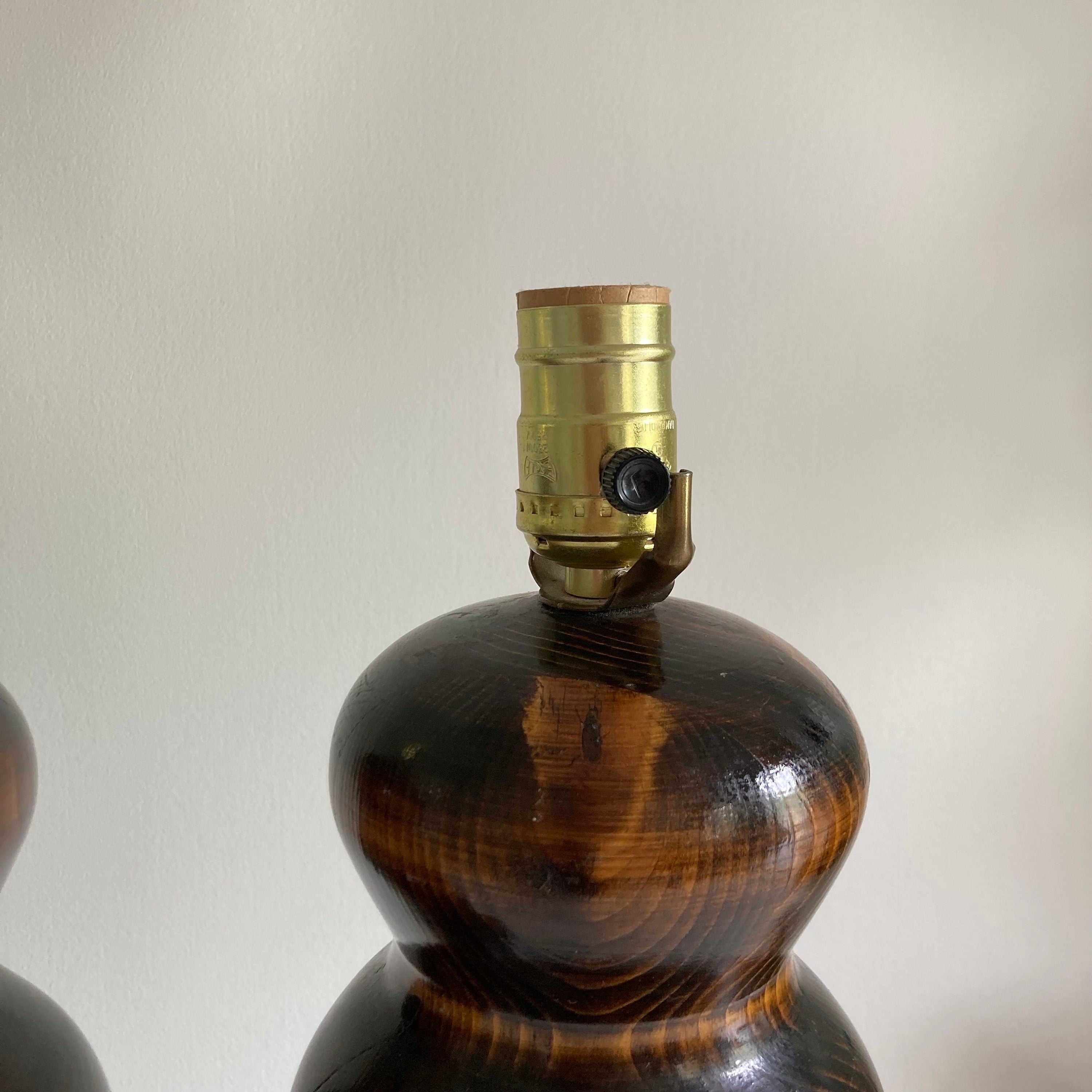 Mid-Century Wood Grain Table Lamps: High Gloss Varnish, 20th Century Pair