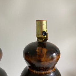 Mid-Century Wood Grain Table Lamps: High Gloss Varnish, 20th Century Pair