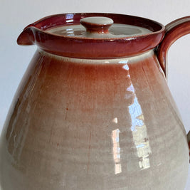 Studio Pottery Pitcher with Lid: Tan Reddish Brown Glaze, 8