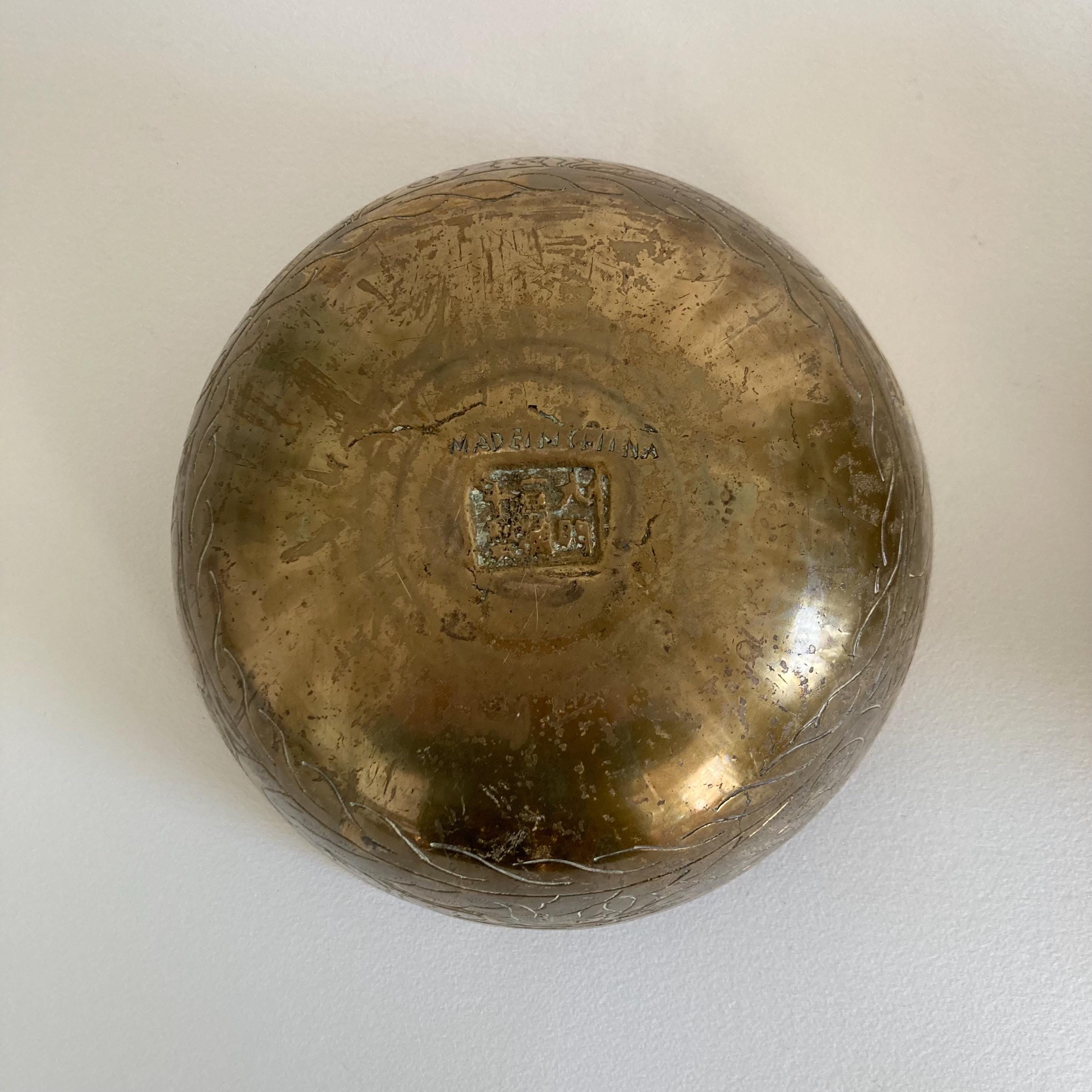 Vintage Chinese Brass Bowls - Dragon & Animal Etchings - Set of 2
