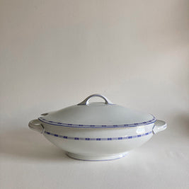 J & C Trianon Antique Bavaria Porcelain Tureen - Arts Crafts Geometric Floral Design - 1910s 1920s – Purple Lilac White German Serving Dish