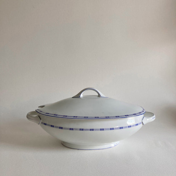 J & C Trianon Antique Bavaria Porcelain Tureen - Arts Crafts Geometric Floral Design - 1910s 1920s – Purple Lilac White German Serving Dish