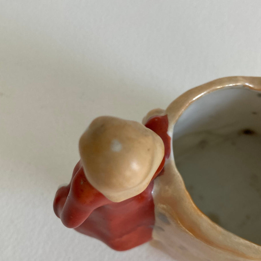 1930s Japanese Lusterware Planter: Boy with Dog Pen Cup