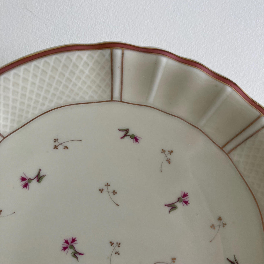 Pair of Vintage Limoges Pedestal Plates: French Porcelain Dessert Stands, Pink Floral