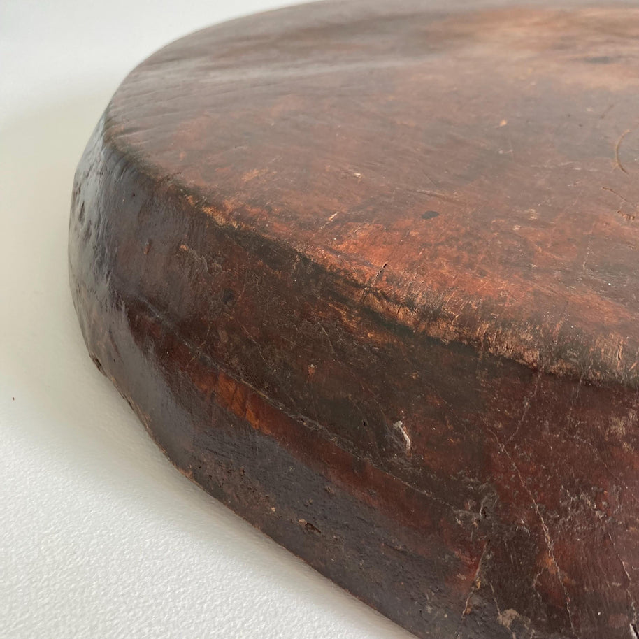 Vintage Indian Attributed Chapati Bowl: Large Patinated Wood Centerpiece