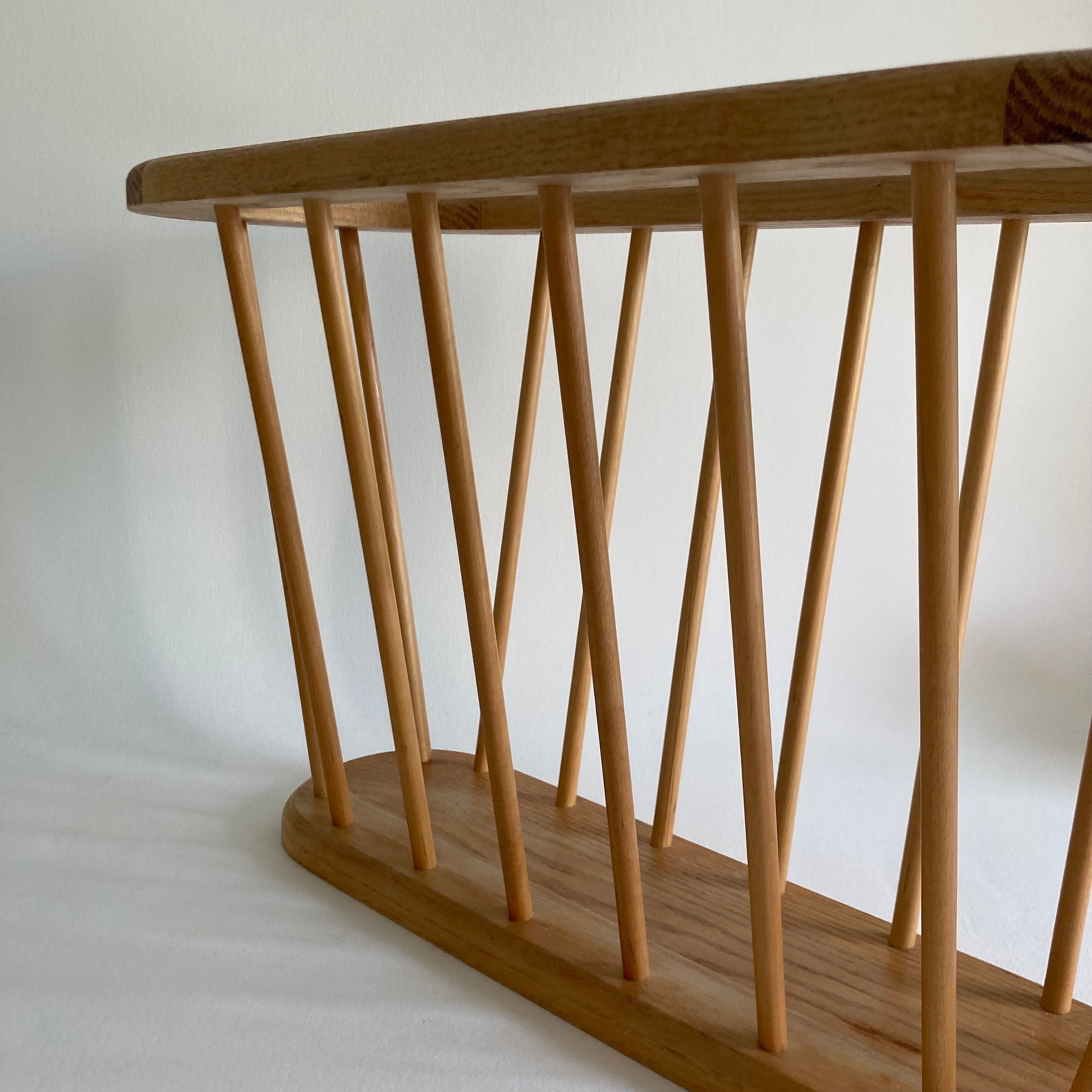 Vintage Spindle Magazine Rack - Blonde Wood Modern Design