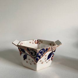 Antique Ridgways Cream & Sugar Bowl Set: Stoke on Trent Floral Cobalt Gold