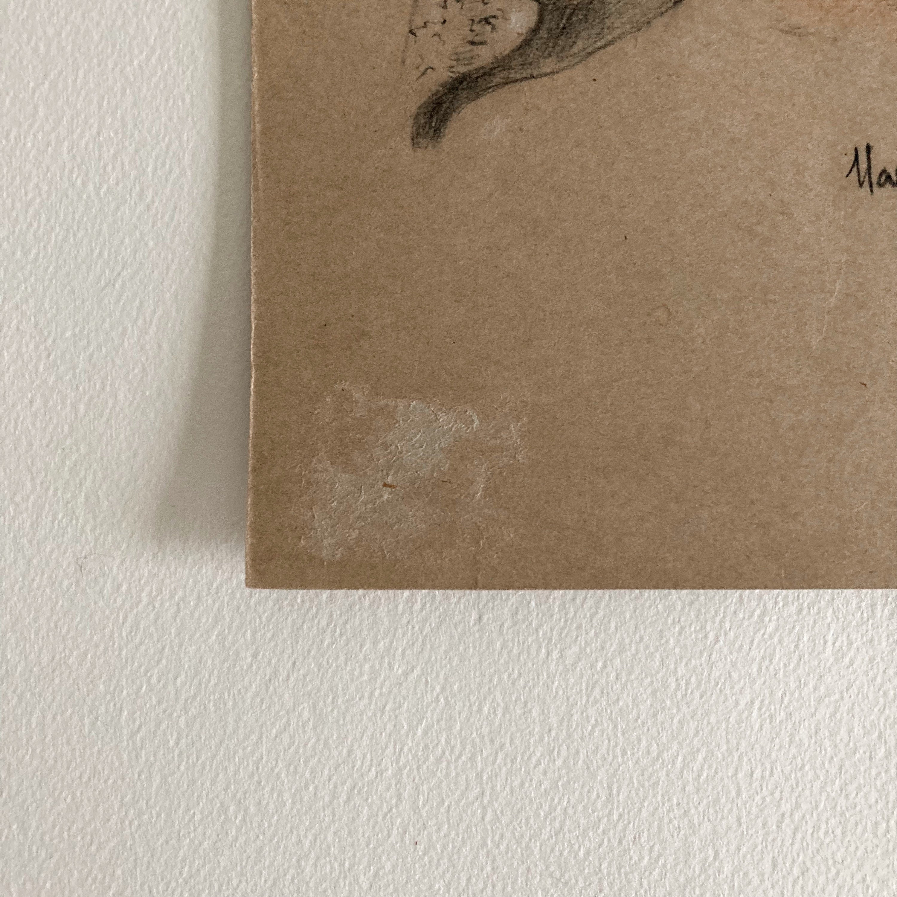 Mid-Century Portrait Art: Young Woman with Veil, 1952 Signed Drawing