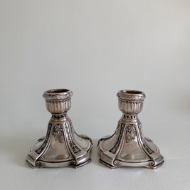 Edwardian Silver Plate Candlesticks - Floral Swag Design - Circa 1900