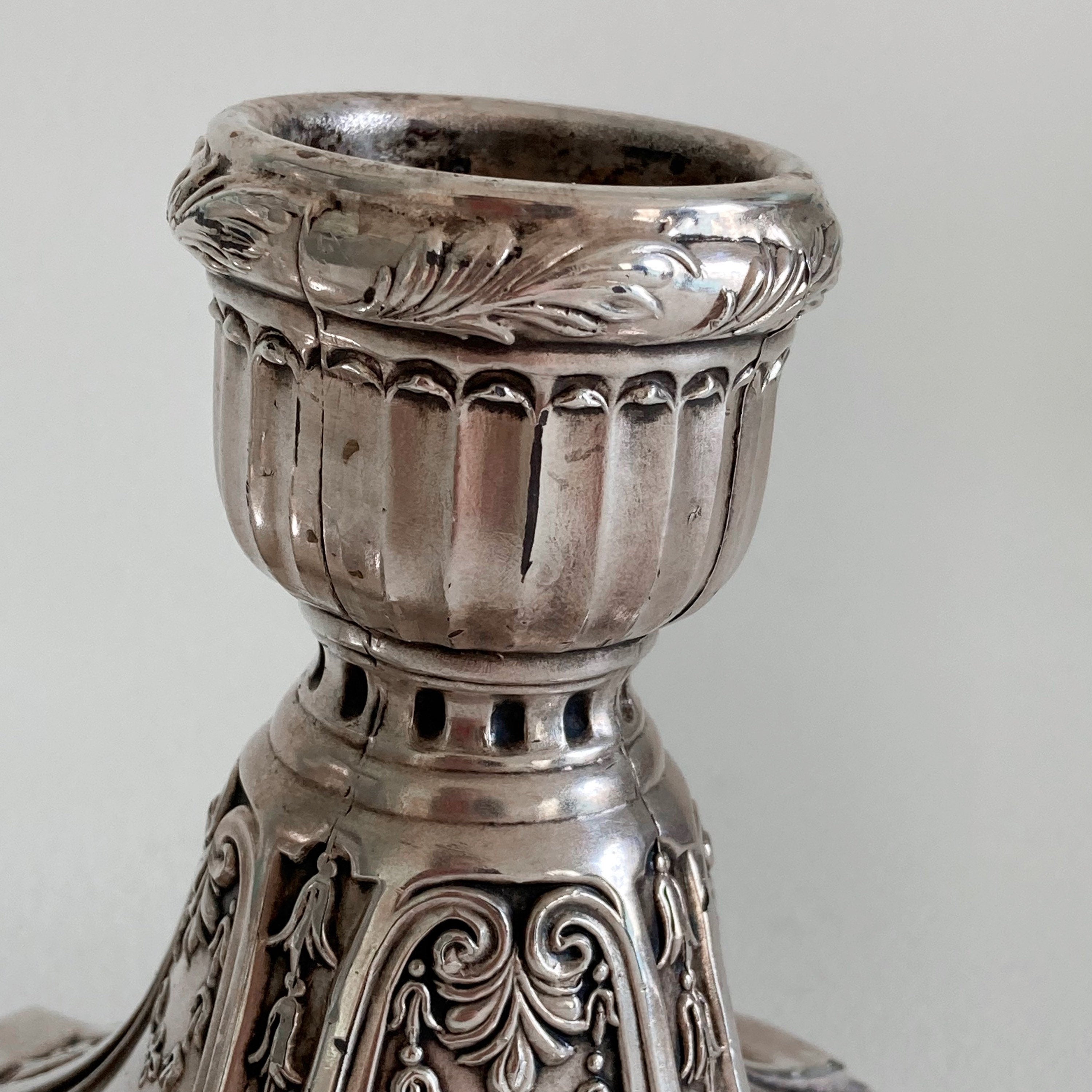 Edwardian Silver Plate Candlesticks - Floral Swag Design - Circa 1900