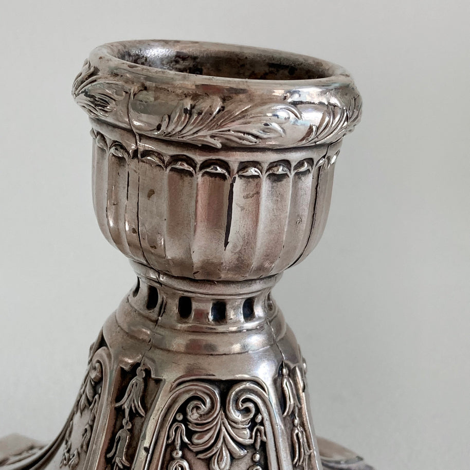 Edwardian Silver Plate Candlesticks - Floral Swag Design - Circa 1900