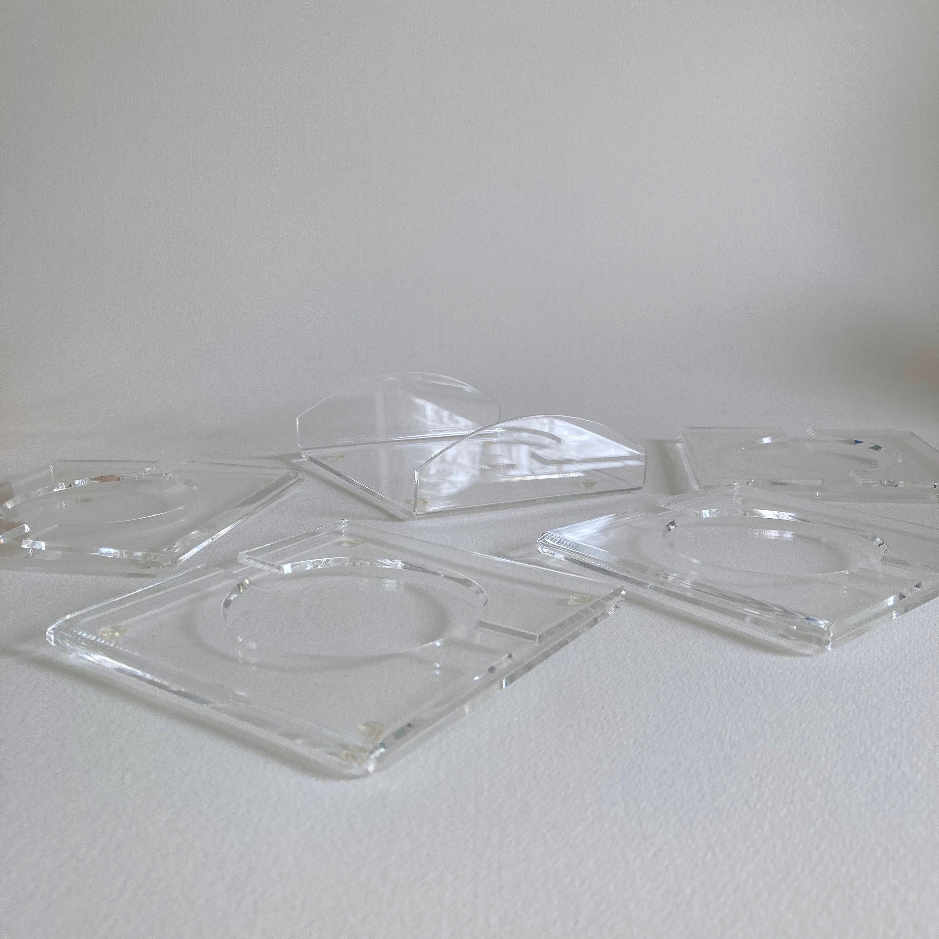Vintage Lucite Coaster Set with Holder: 1970s Acrylic Barware