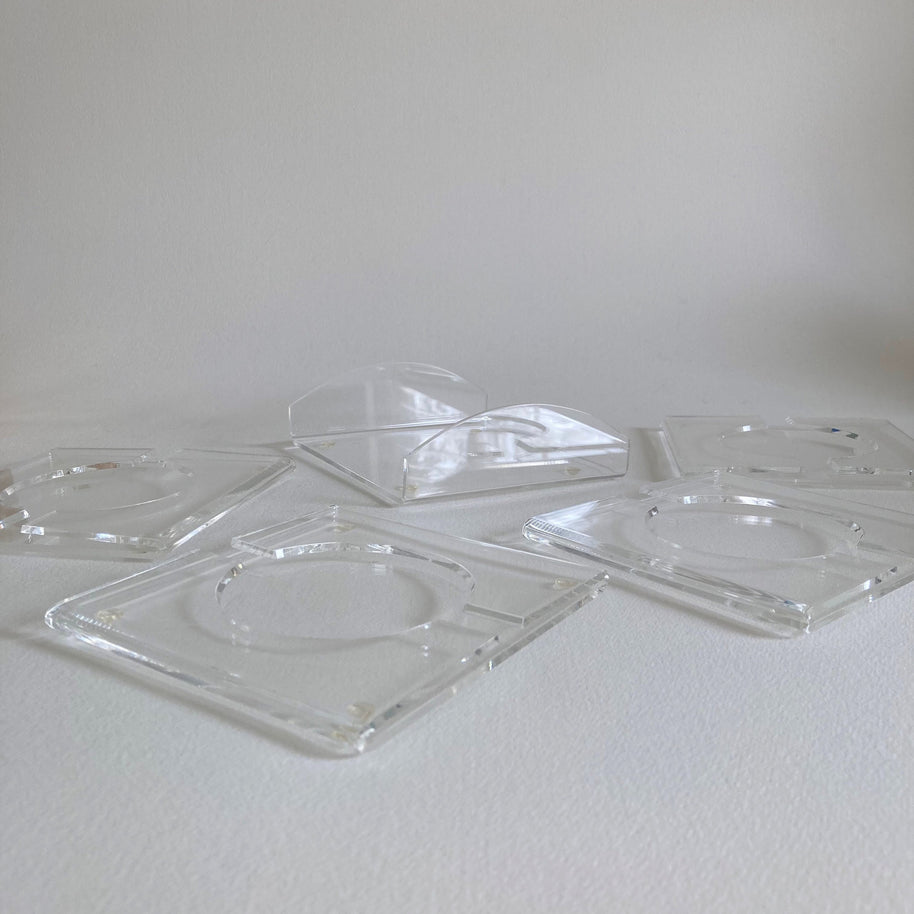 Vintage Lucite Coaster Set with Holder: 1970s Acrylic Barware