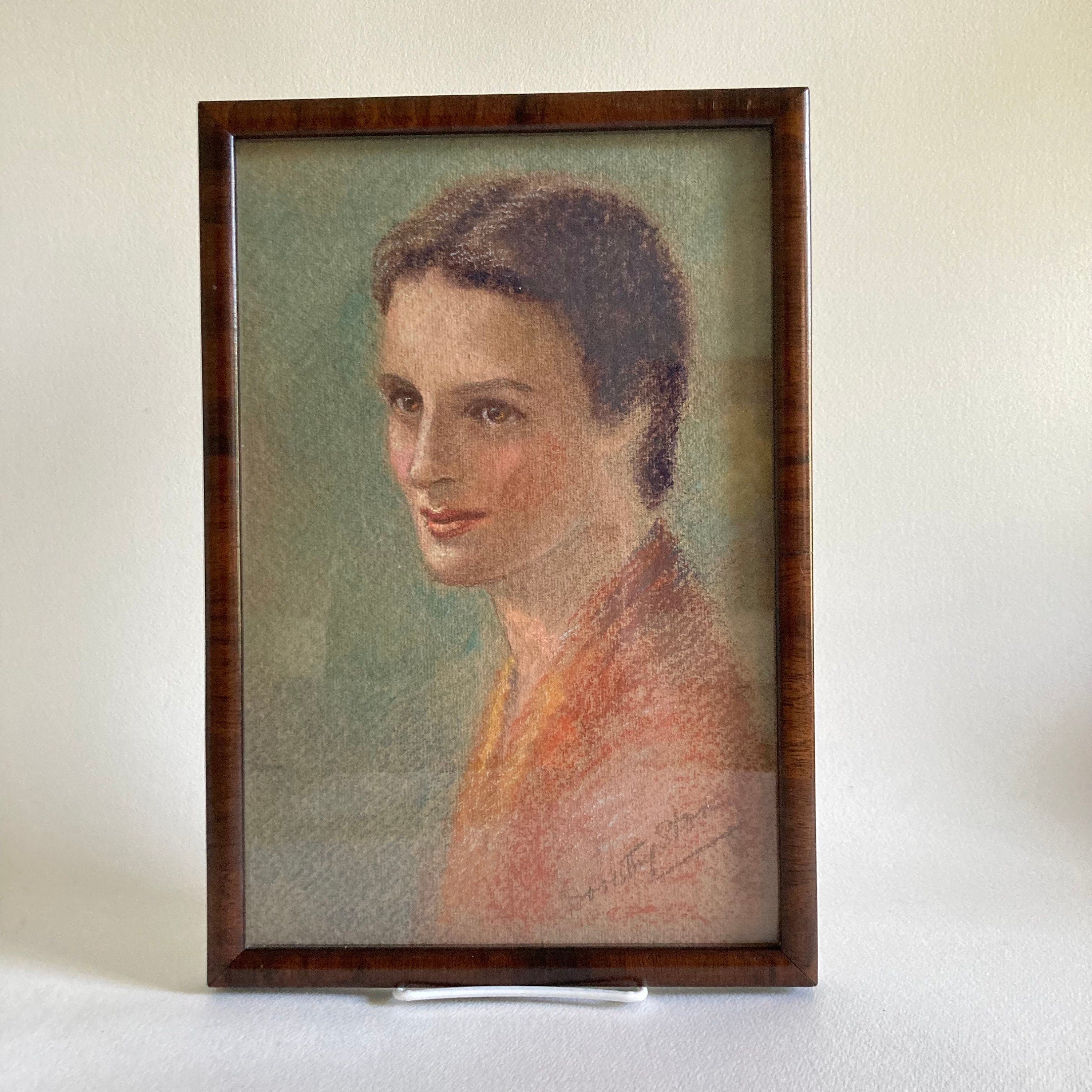 Dorothy Stone Attributed Pastel Portrait: 1930s/ 1940s Woman, Framed Art