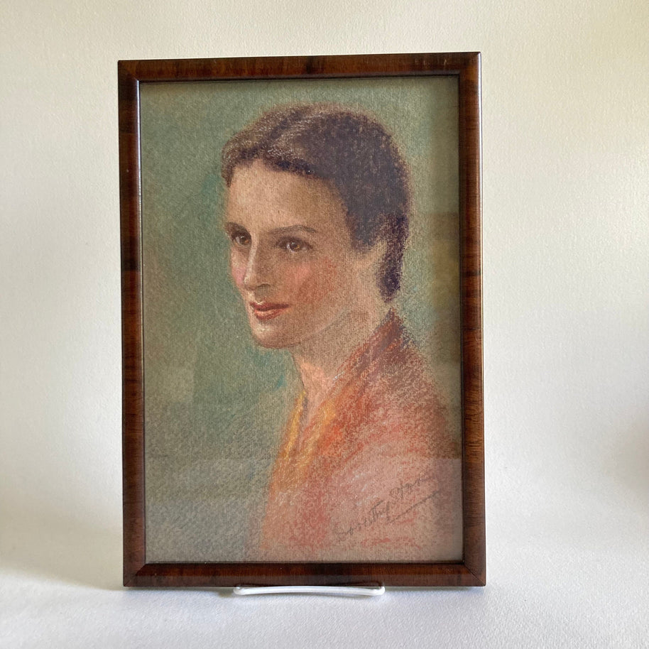 Dorothy Stone Attributed Pastel Portrait: 1930s/ 1940s Woman, Framed Art