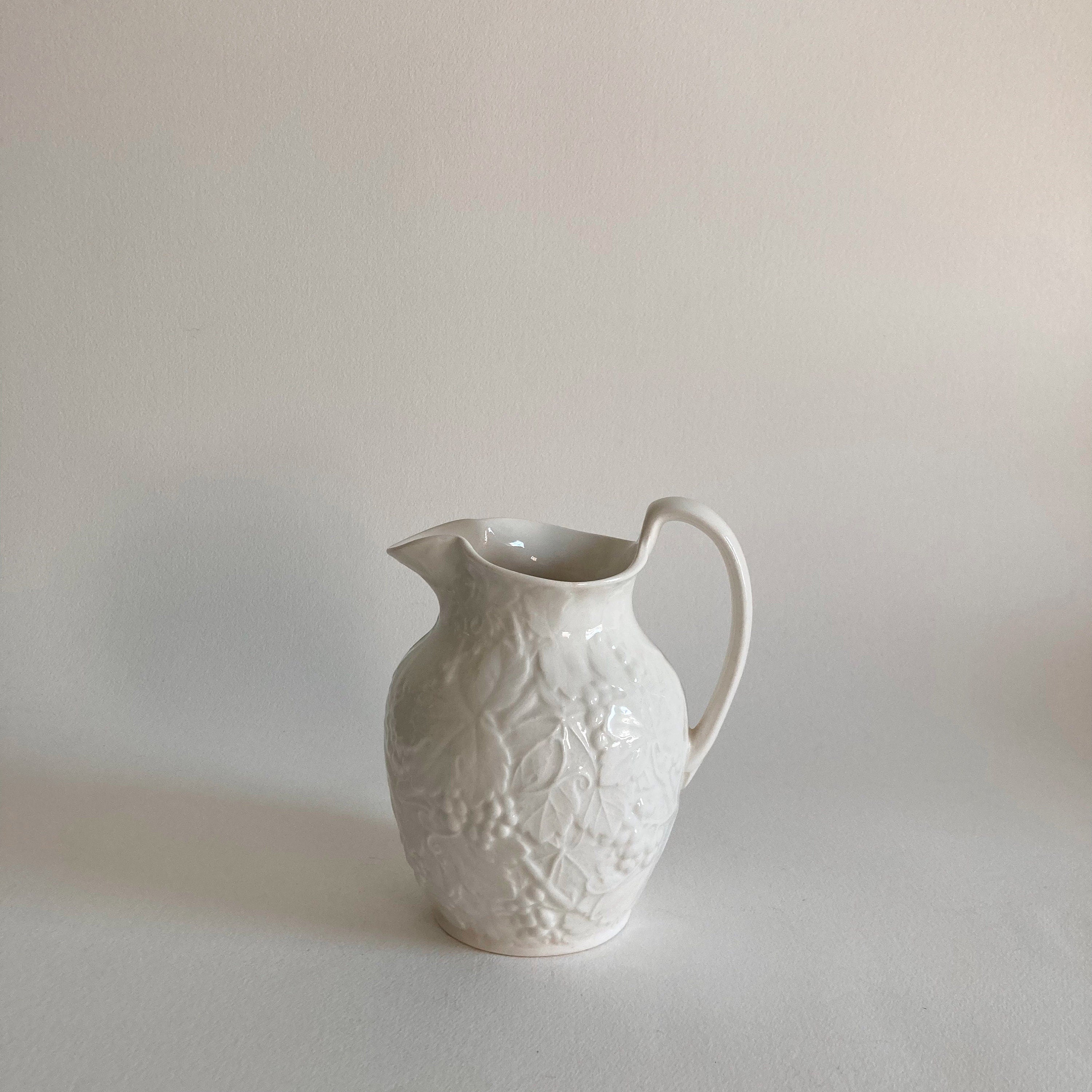 Wedgwood Creamware Pitcher: Grape Vine Motif, English Country Decor
