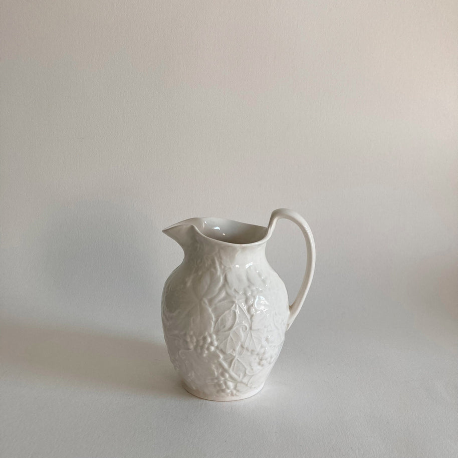 Wedgwood Creamware Pitcher: Grape Vine Motif, English Country Decor