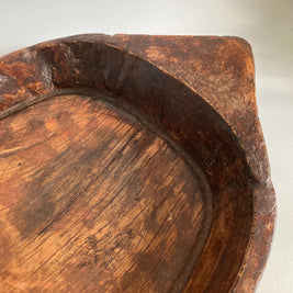 Vintage Indian Attributed Chapati Bowl: Large Patinated Wood Centerpiece