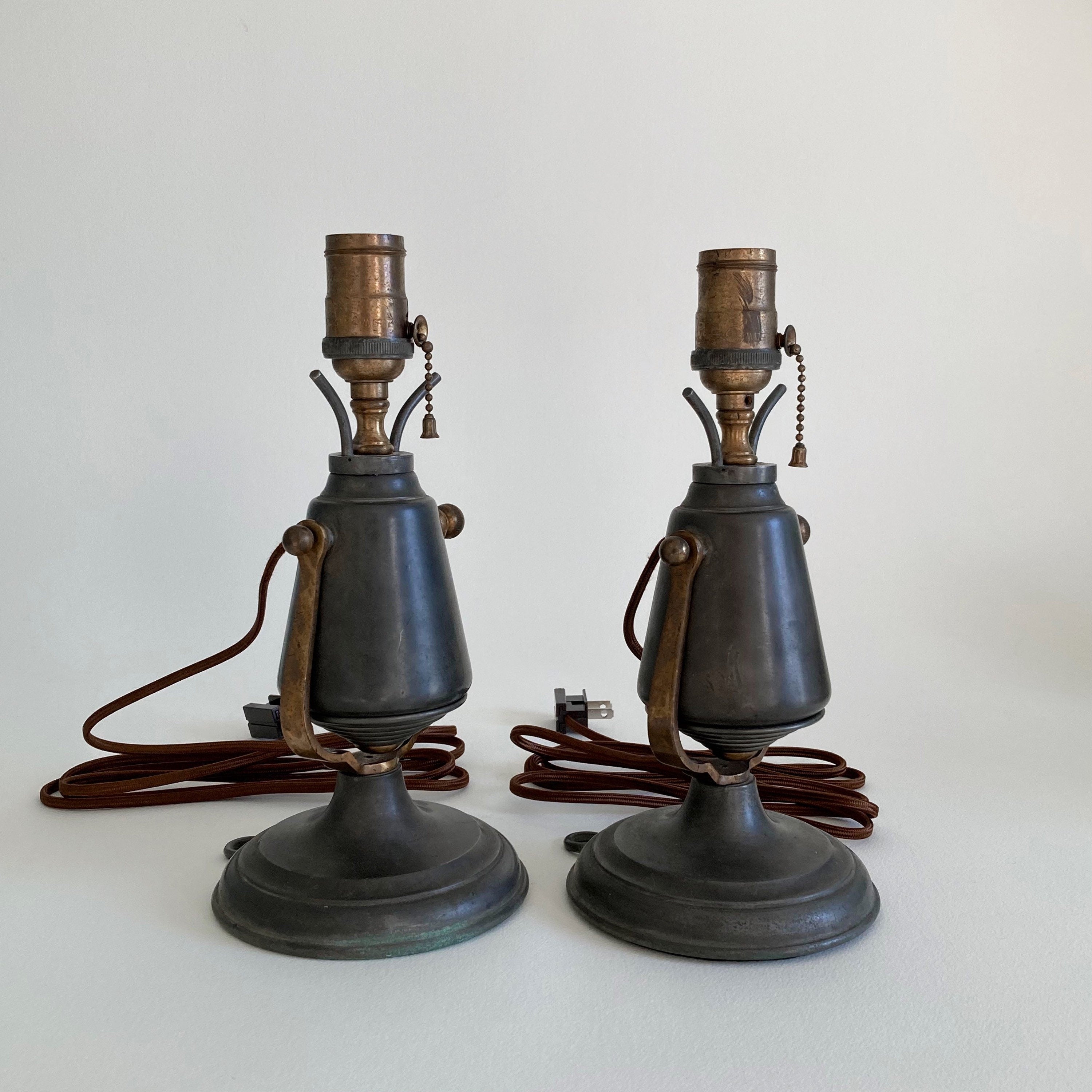 Antique Pewter Gimbal Lights: Nautical Table or Wall Sconces - Rewired