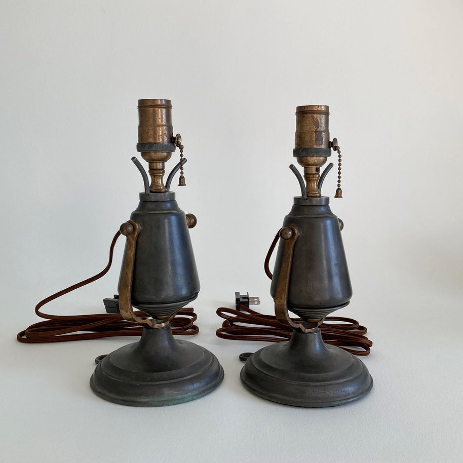 Antique Pewter Gimbal Lights: Nautical Table or Wall Sconces - Rewired