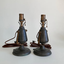 Antique Pewter Gimbal Lights: Nautical Table or Wall Sconces - Rewired
